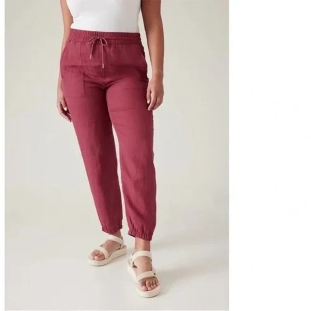 Athleta Retreat Linen Jogger Size 6 Coffeberry Red 100% Linen Pants